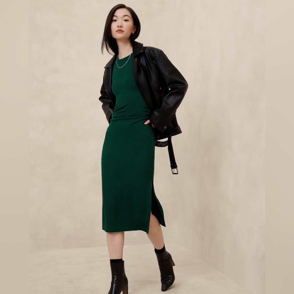 Banana Republic Soft Luxe Midi Dress Forest Dweller Green Size Small